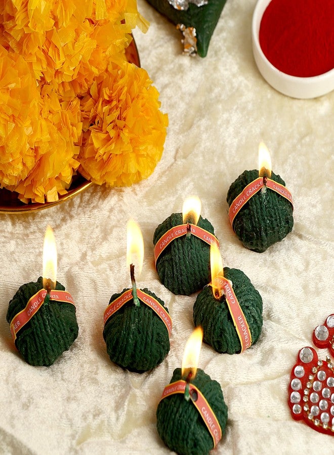 PROSPERRO LUMO by Parkash Candles Premium Sutli Cracker Shaped Candle || Hand Poured || Green Sutli Cracker Candles || Decorative Candle 100% Paraffin Wax || Set of 6 - Image 1
